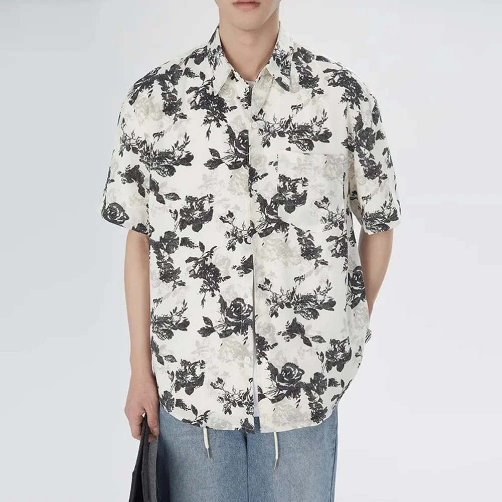 Beach Vacation L Men Beach Shirt Loose Fit Summer Shirt For Men Printed Shirt Printed Short Sleeve 95 Polyester