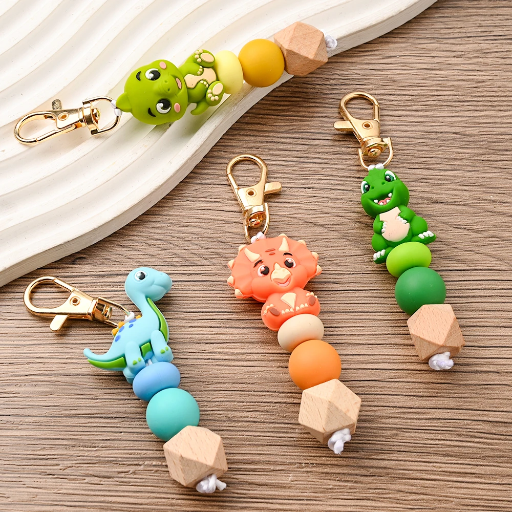 1Pc Cartoon Dinosaur Silicone Beads Pendant  Stroller Hook Charm Cute Cartoon Handbag Keychain Decoration Accessories
