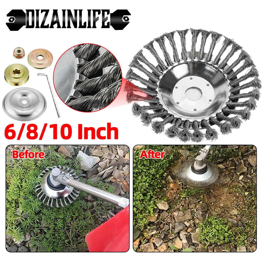 New Upgrade 6 Inch Steel Wire Wheel Brush Disc Weed Brush Cutter Head Garden Lawn Mower Universal Grass Trimmer Head Cutter Tool