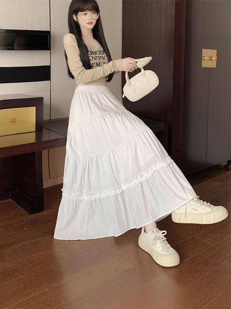 Bijpassende chique witte damesrok, lieve taartrok voor meisjes, elastische taille, een lijn, halflange flare rok