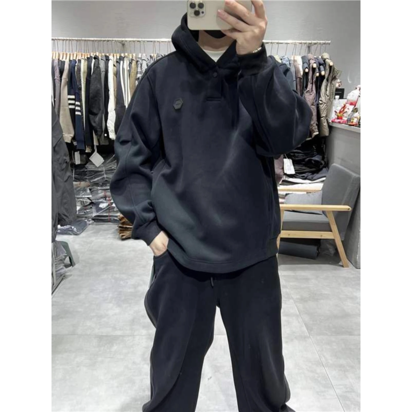 اضافية كبيرة 300 Pou الوزن الثقيل مقنعين Fce البلوز الرجال الخريف الشتاء الأمريكية الرجعية فضفاضة تناسب هوديي البوليستر النسيج #3