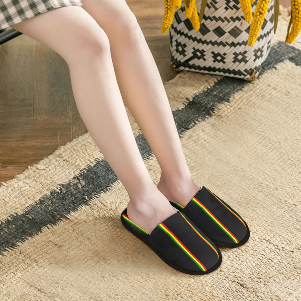 Custom Rasta Stripe Rasta Color Memory Foam Slippers Women Comfy Warm Jamaican House Slippers