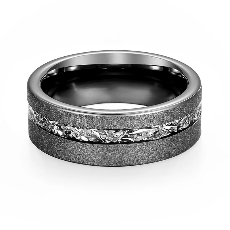 Somen Black 8mm Tungsten Carbide Ring Sanded with Zircon for Gift Men Ring Male Wedding Band