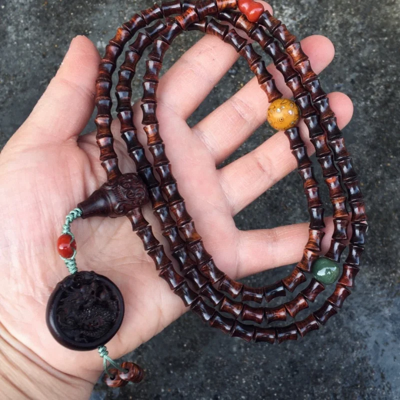 

Браслет из 108 бусин Хуанхуали с Хайнаня, ручная работа, деревянные украшения, буддийские бусины из бамбуковых узлов 7*8 мм, декоративный браслет.