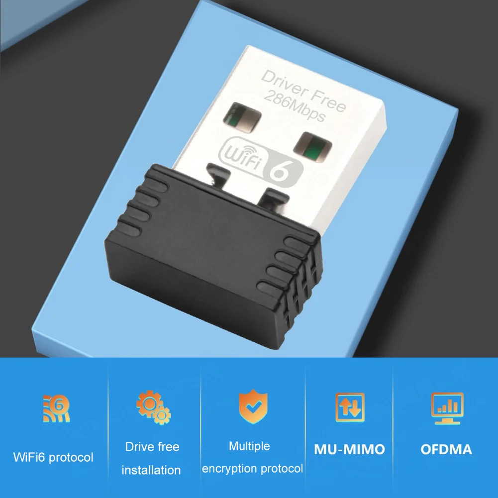 

WIFI6 USB WIFI Network Card Free Drive 2.4GHz Wireless External Receiver 286.8Mbps 802.11b/g/n/ax for PC Laptop