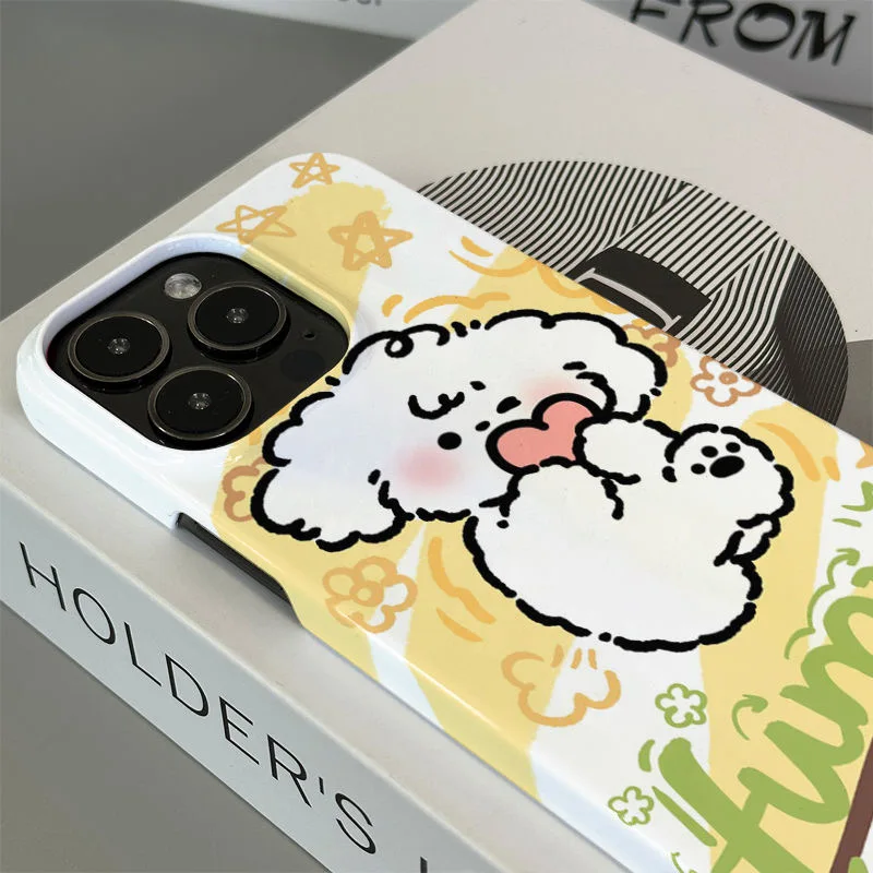 Yellow White Puppy Heart Case for IPHONE 15PRO MAX 14 13 PRO MAX 15PLUS 15PRO 11 Pro Max Case Acrylic Hard Mobile Phone Cases