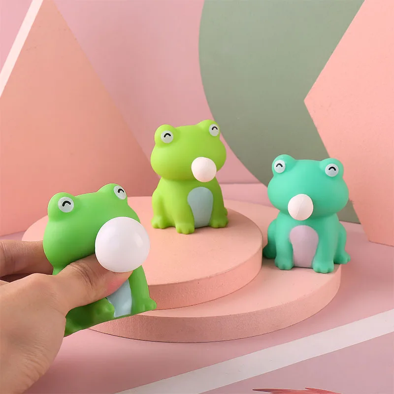 

Novelty Funny Bubble Spitting Cartoon Cute Frog Pinch Music Fidget Toy Creative Squeeze Doll Spit Bubbles Decompress Toys