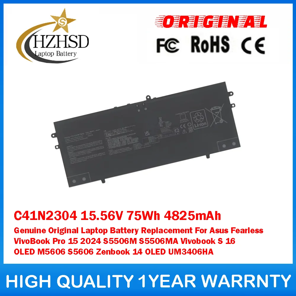 

C41N2304 15,6 В 75 Втч 4825 мАч оригинальная замена аккумулятора для ноутбука Asus Fearless VivoBook Pro 15 2024 S5506M S5506MA