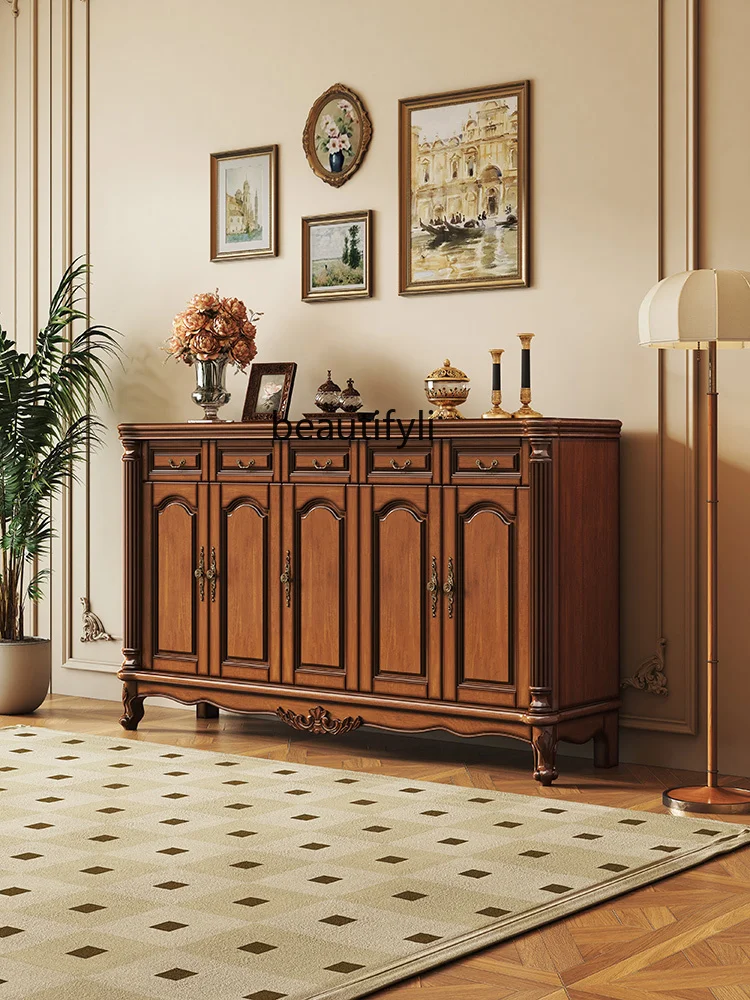 

American Retro Solid Wood Shoe Cabinet Living Room Storage European Style Corridor External Storage Entrance Cabinet