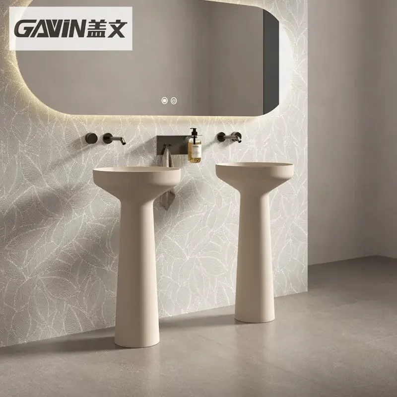 Th Gwen Bathroom Artificial Stone Washbasin One-Piece Floor-Standing Pedestal Sink Matte Vanity Basin
