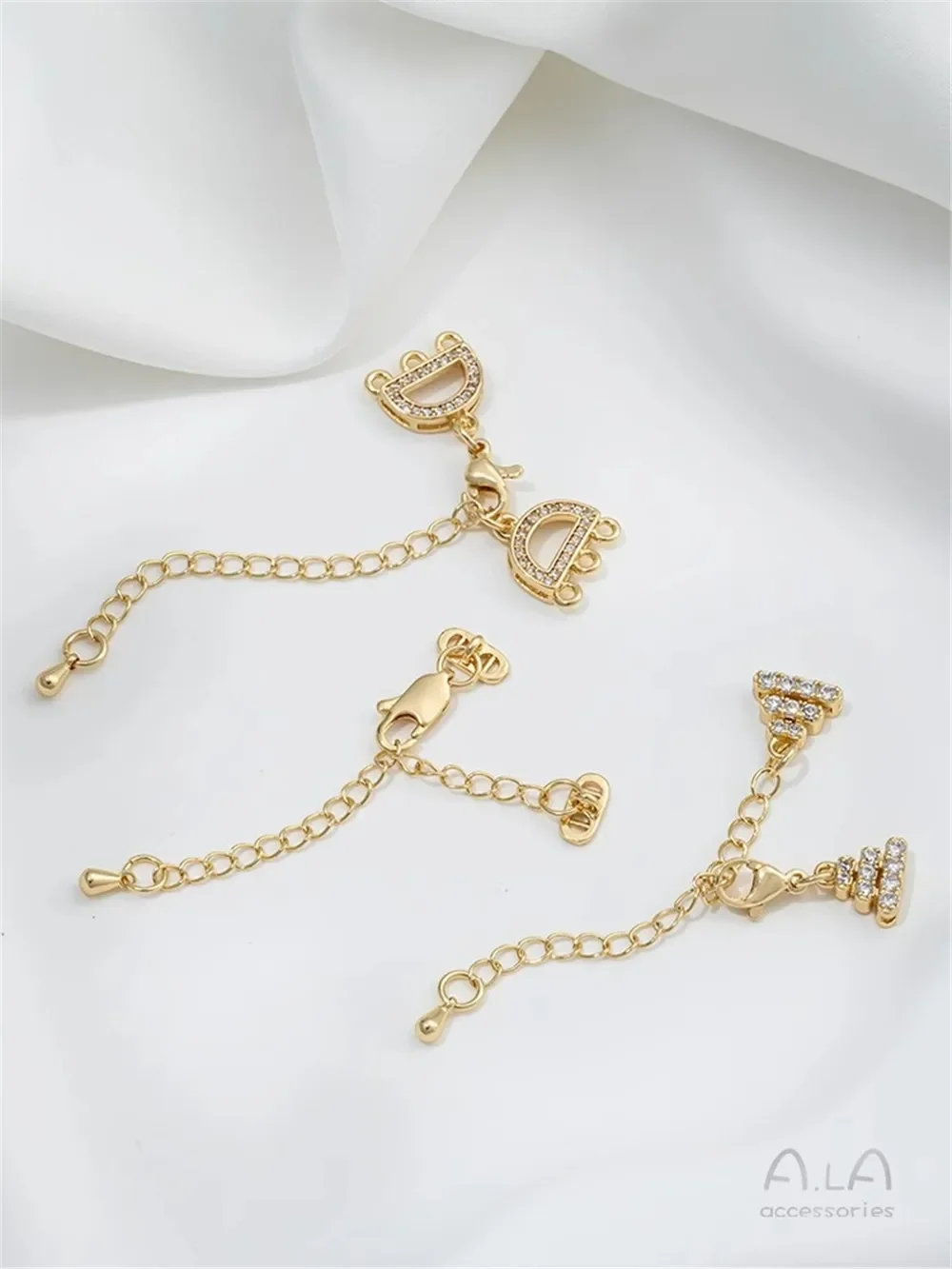 14K Gold-wrapped Tree-shaped Double-row Three-row Connection Tail Buckle DIY Extension Chain Pearl Buckle Accessories