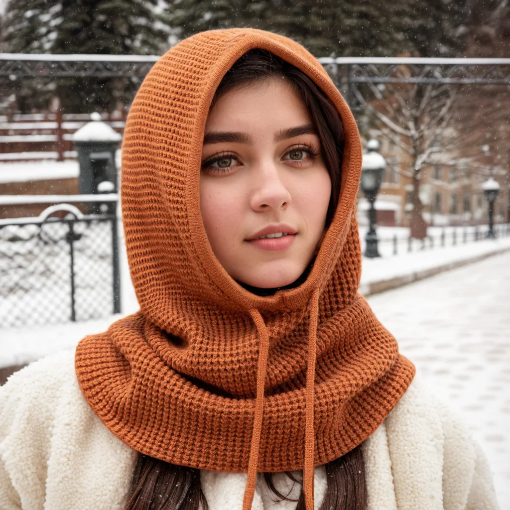 Winter Knit Balaclava Hood with Drawstring Wind Resistant Full Face Neck Cover Soft Stretchy Ski Cycling Warm Head Scarf Unisex