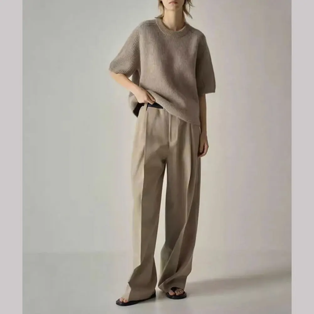 Women's Commuter F@C* Spring New Loose Wool Casual Pants Straight Leg Wide Leg Pants Draped