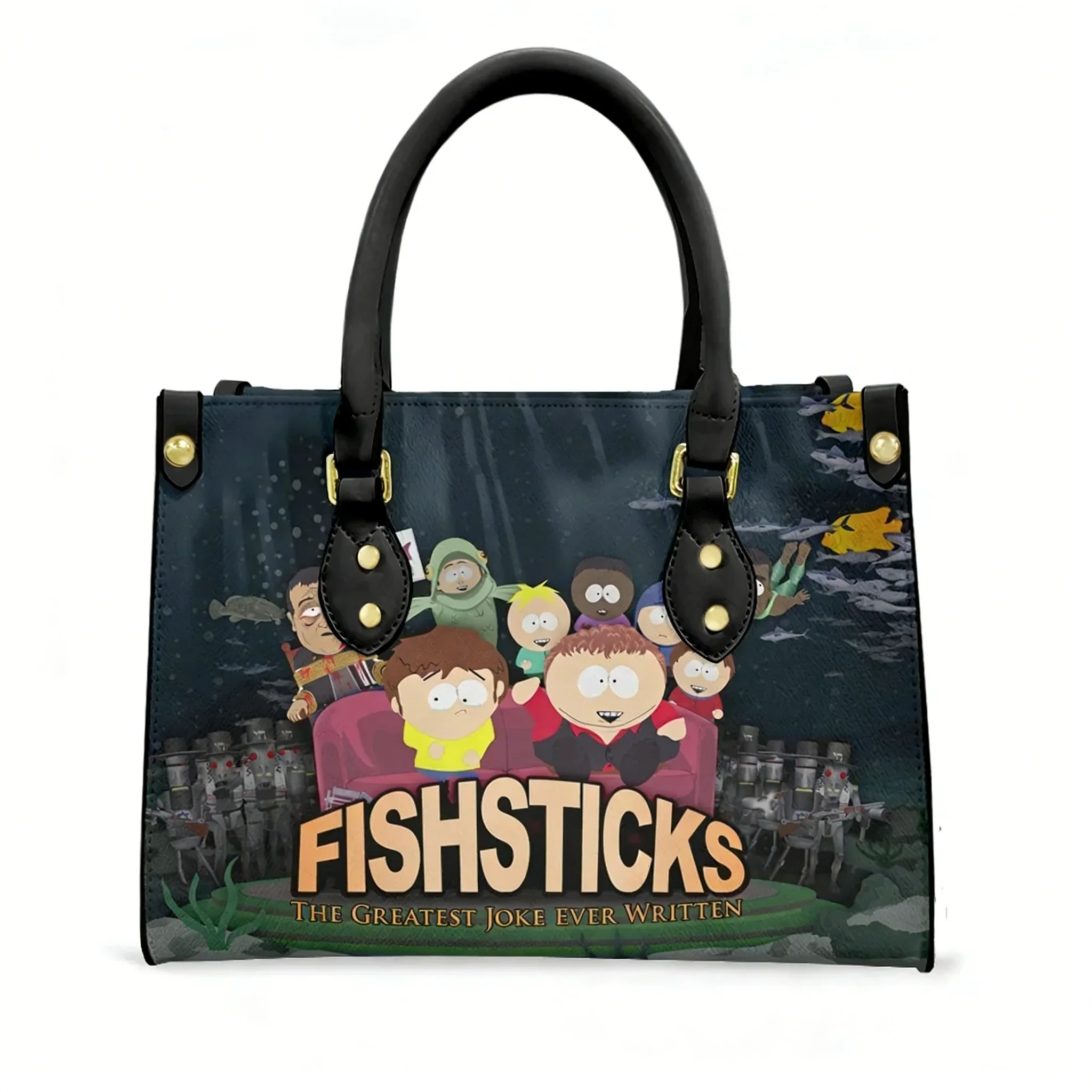 

Сумка-тоут с мультяшным принтом South Park, женская и мужская, с персонализированным текстом и изображением, из искусственной кожи, для бизнеса, шопинга, подарочная сумка