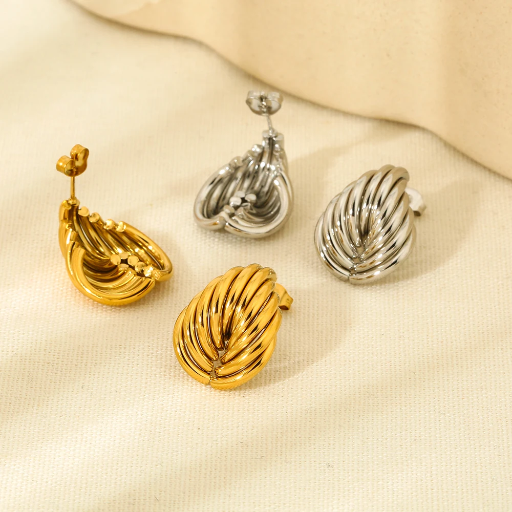 Stylish Geometric Line Irregular Earrings Personality 18K Gold Plated Stainless Steel Heart Stud Earrings Women Jewelry Earrings