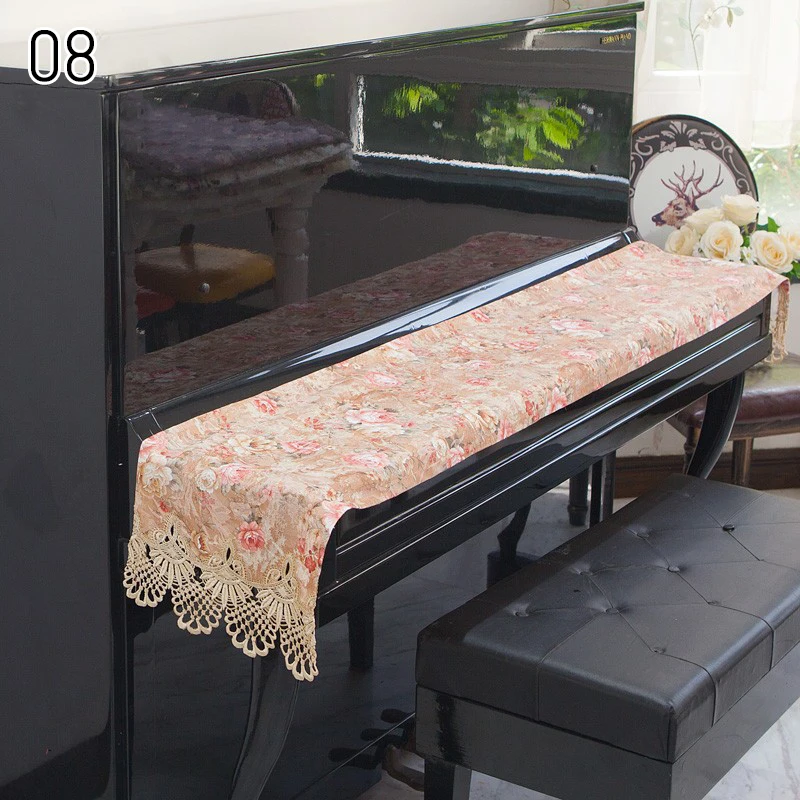 European Piano Keyboard Dustproof Cover Cloth Modern Lace Printing Velvet Electric Piano Towel Furniture Protection Cover