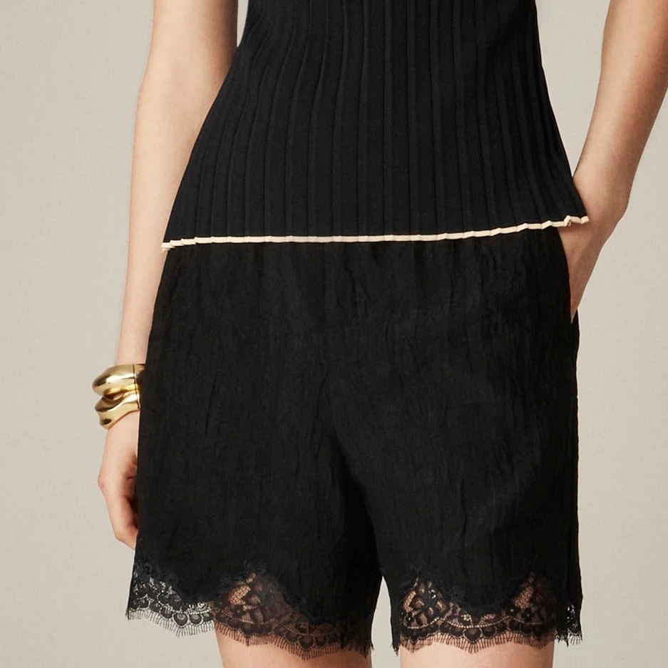 Collectie Dames patchwork kanten shorts Casual loszittende elastische taille shorts met zakken Zomer streetwear