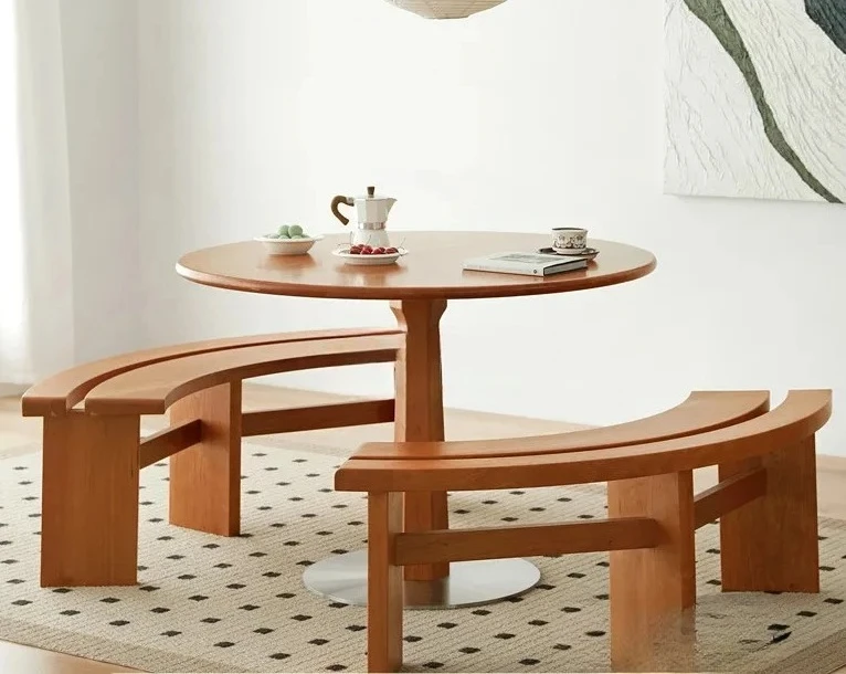 

Скамья из массива дерева с изогнутой полосой, винтажная скамья из дуба скандинавской сакуры