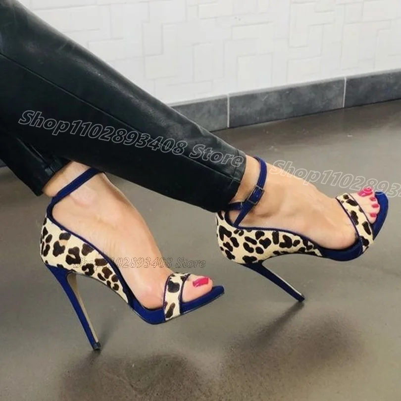 

Leopard Print Cover Heels Sandals Open Toe British Style Thin High Heels Party Design for Women Shoes 2024 Zapatos Para Mujere