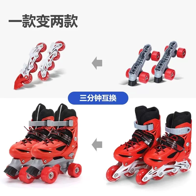 

Adjustable Slalom Inline Skating Sneakers for Children, Changeable Flashing Roller, Quad Skates Shoes, 2 in 1, 2 Row