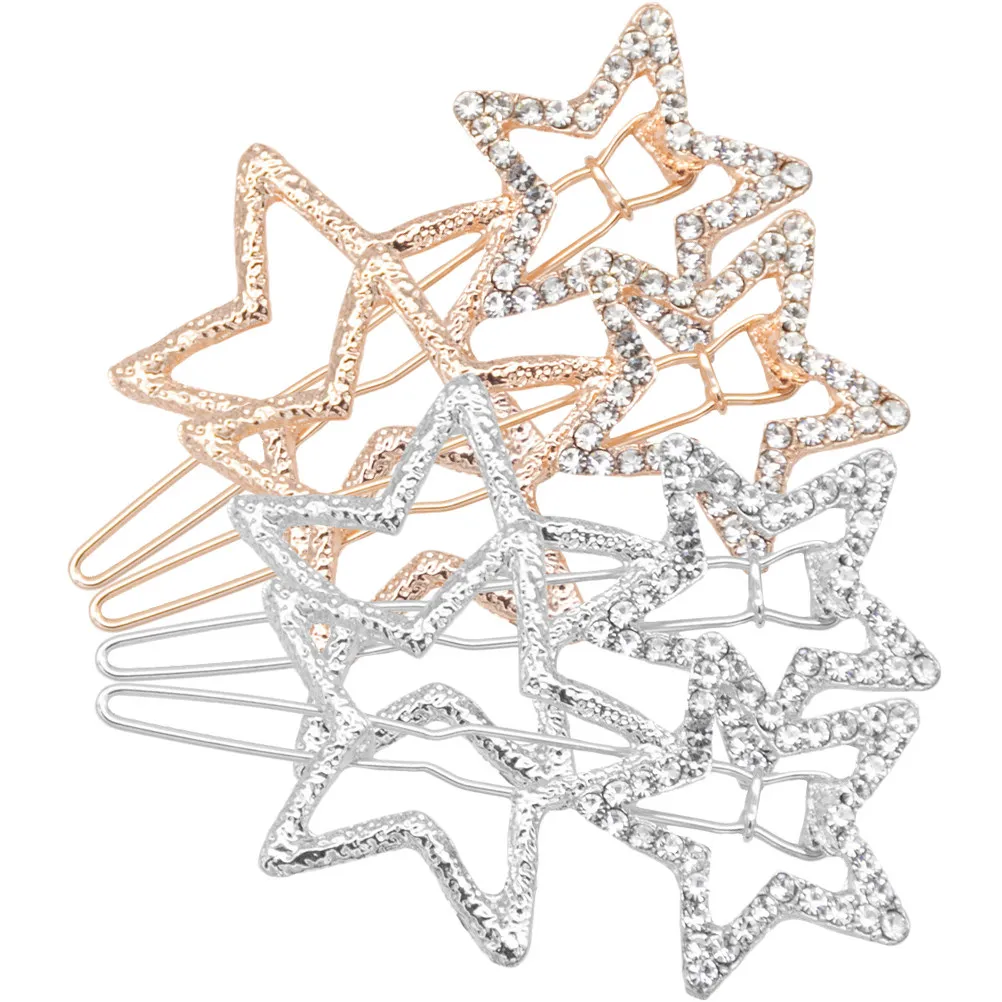 

4Pcs Star Hair Clips Alloy Hairpins with Rhinestone Shine Elegant Decorative Barrettes for Women Girls Wedding Birthday Party