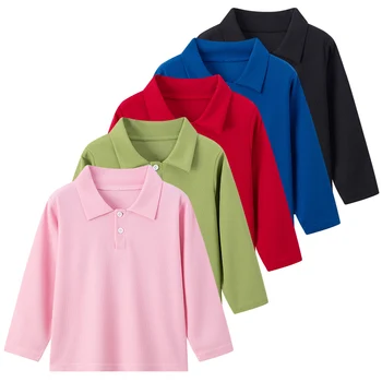 Autumn children's solid color lapel long sleeve Polo shirt boys and girls casual Joker shirt handsome brother and sister dress