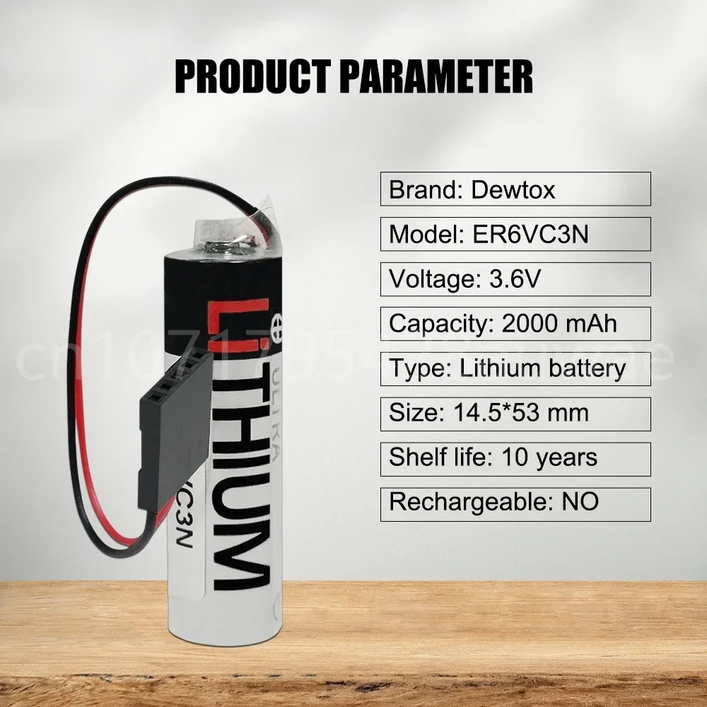 10 Stuks 3.6V 2000Mah Er6vc3n Er 6V Voor Yaskawa Speciale Plc Cnc Lilithium Batterij + Jae Zwarte Plug 5 Gaten 2 Draad