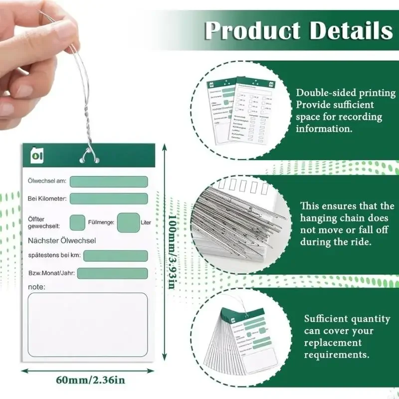 50pcs/100pcs 6x10cm تغيير الزيت المعلقات علامات زيت تغيير الملاحظات