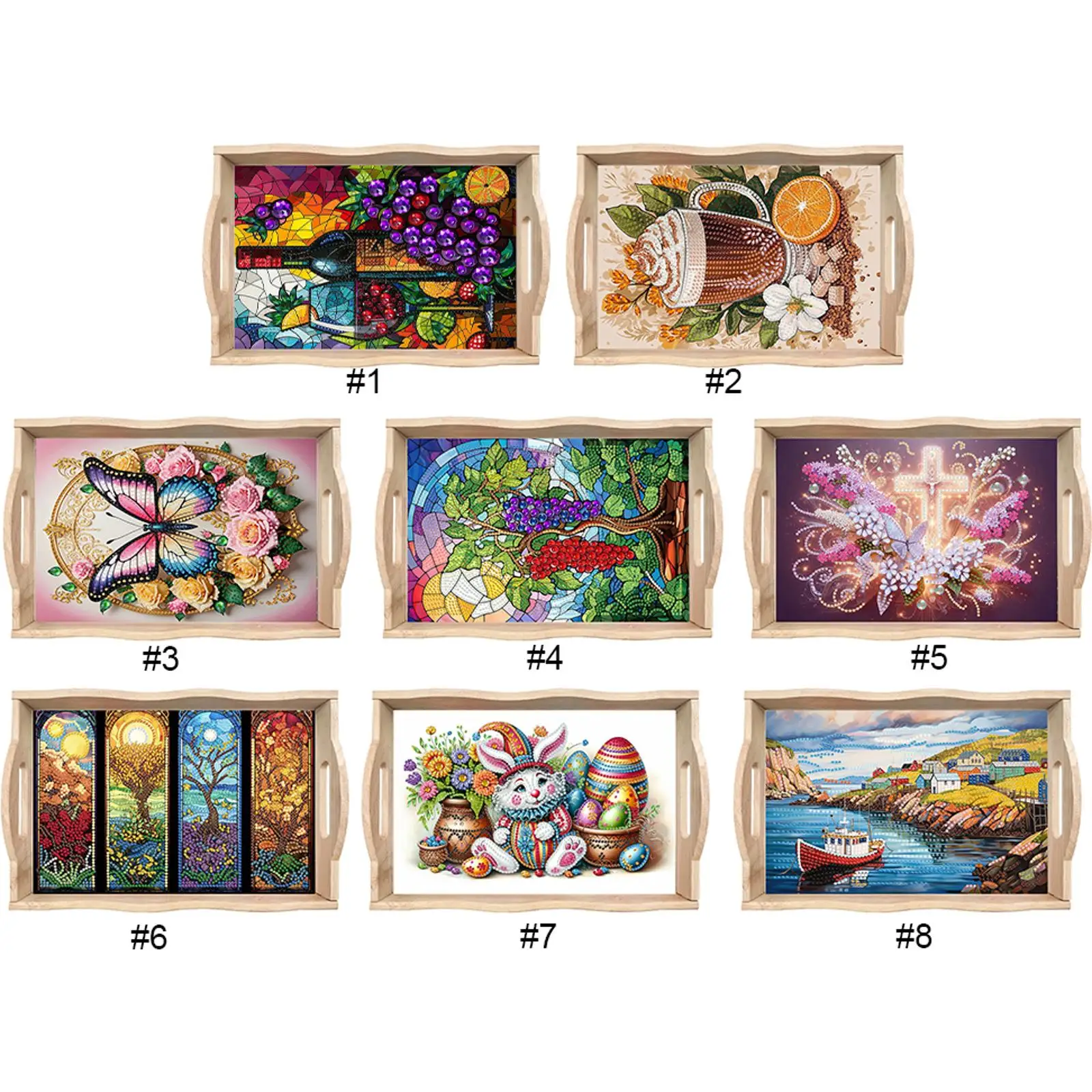 

Деревянный поднос для сервировки с алмазной мозаикой, набор для творчества DIY: поднос для еды, закусок, домашнего декора