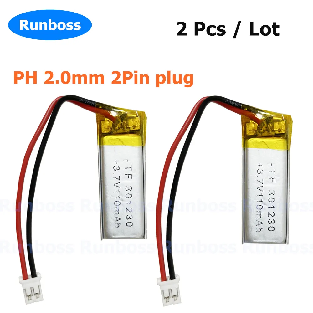 2 Pcs JST PH 2.0mm 3.7V 110mAh 301230 Lithium Polymer For nice nano