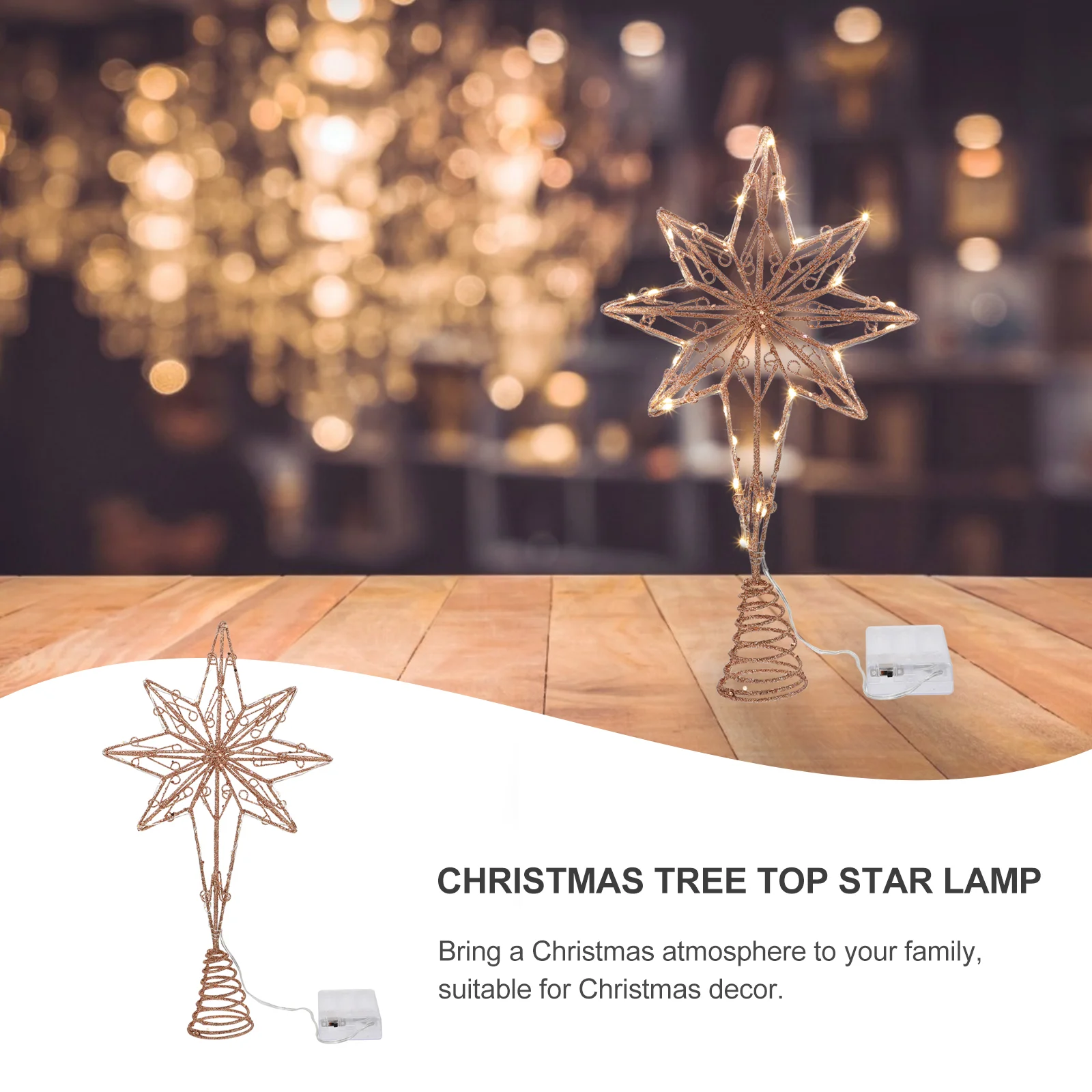 Christmas Tree Festival Adornment Xmas Topper Lamp Ornament Decorations Iron Craft Star Desktop Treetop