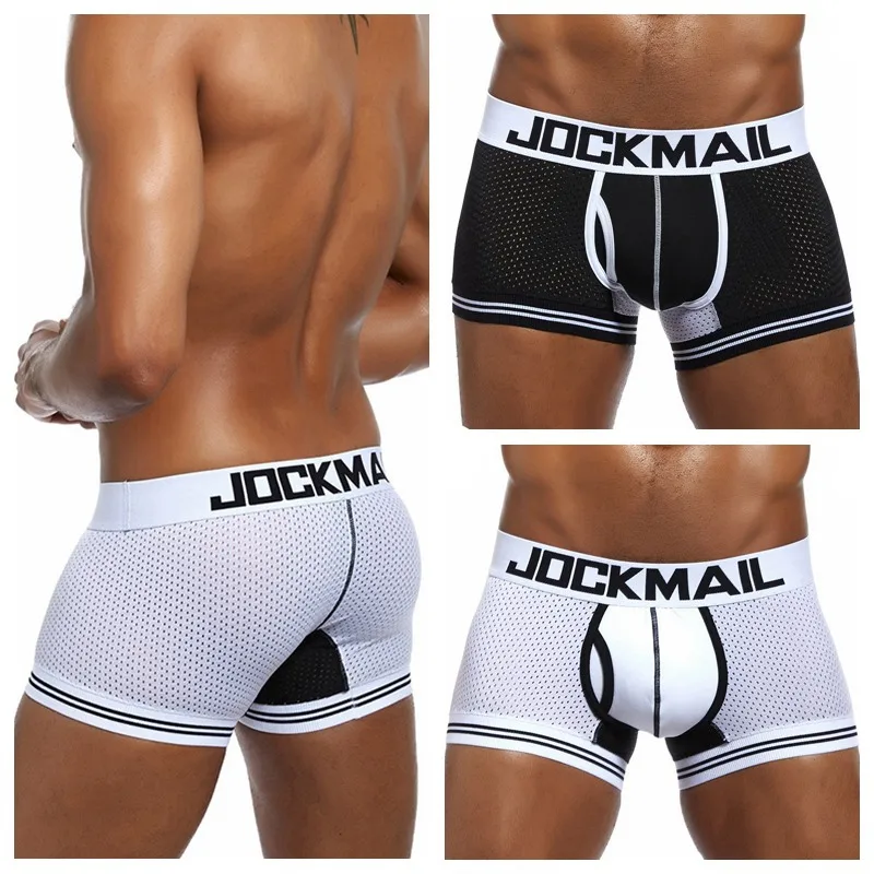 

JOCKMAIL Fashion Classic Boxer Shorts Contrasting Mesh Sexy Men's Underpants plus size low waist sports male underwear