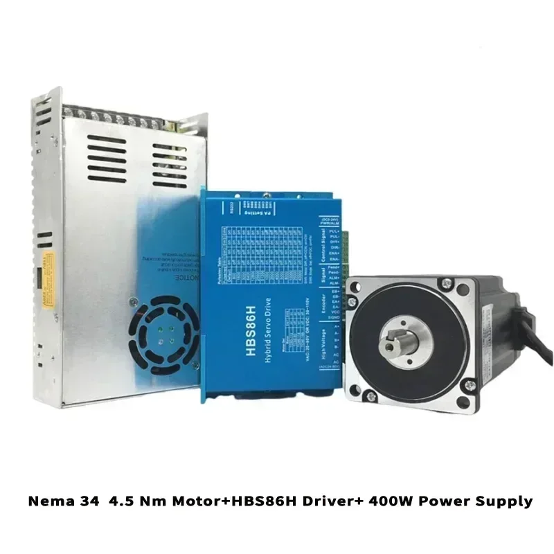 NONE GERMAN WAREHOUSE NEMA 34 Schrittmotor-Kit mit geschlossenem Regelkreis, 4,5 Nm/8,5 Nm/12 Nm HBS86H-Treiber mit hohem Drehmoment und 400 W Netzteil für CNC-Automatisierung 4