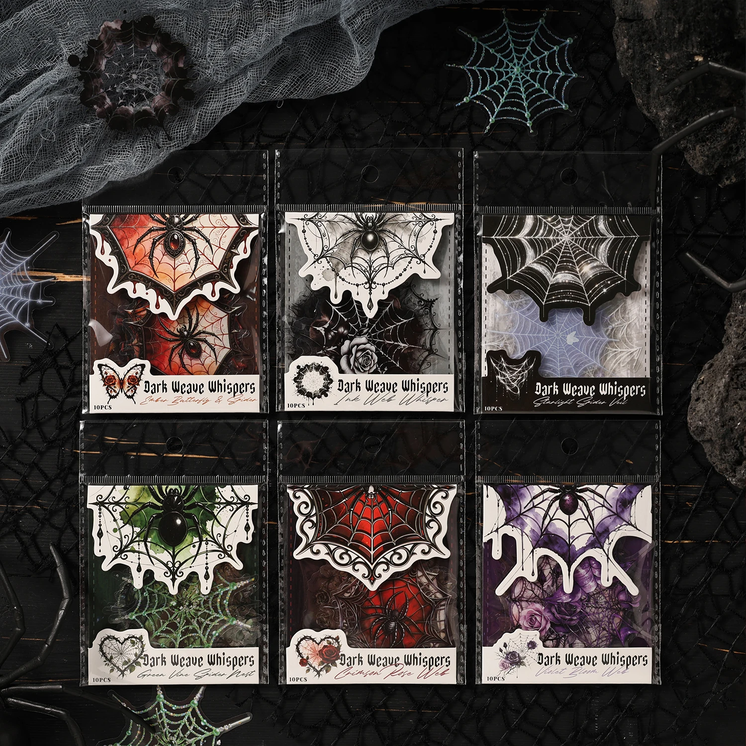 10pcs/pack retro dark spider web theme PET sticker DIY diary scrapbook mobile phone case creative aesthetic stationery sticker