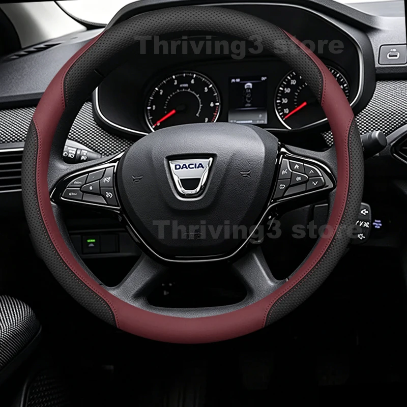 Leather Car Steering Wheel Cover For Dacia Sandero Stepway 2023 2022 2021-2013 2012 2011 2010 Interior Accessories