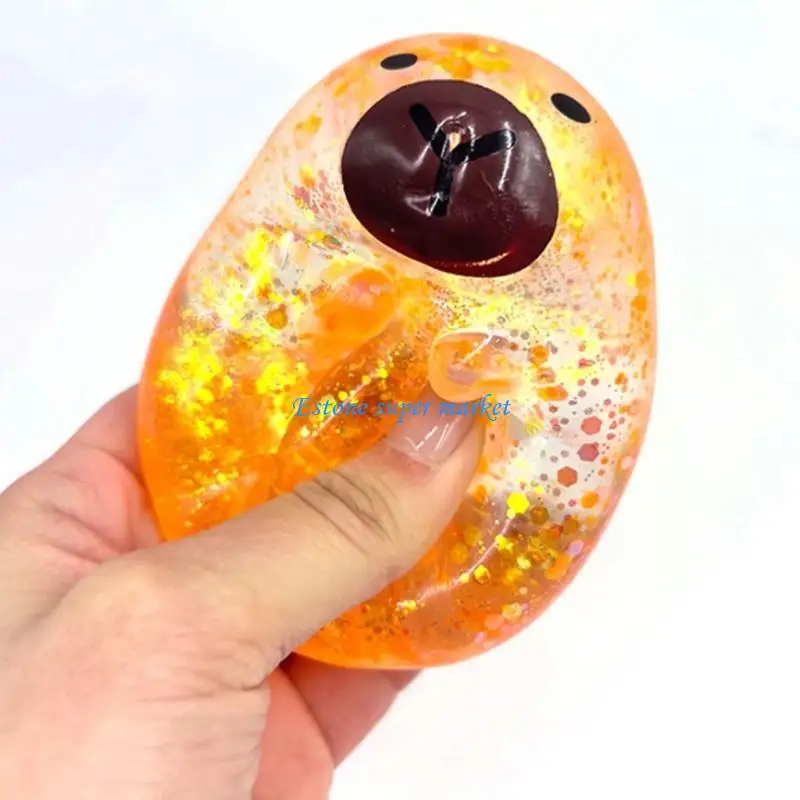 090B 2Pcs Glittering Kapybara Squeeze Toy Slow Rising Plastic Squeeze Ball For Adult