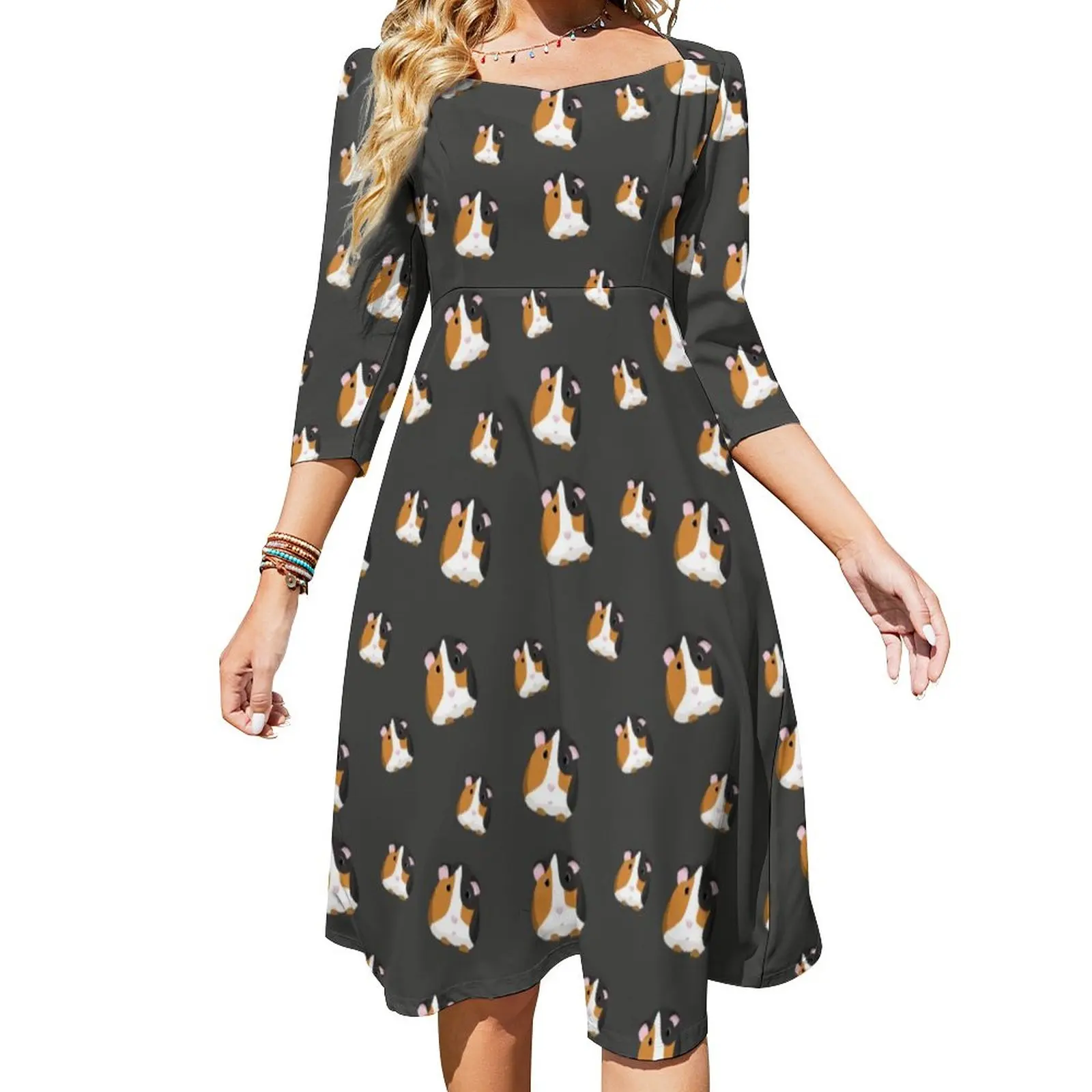 Guinea Pig Dress Summer Funny Animal Print Elegant Dresses Women Three Quarter Street Style Graphic Big Size Casual Dress