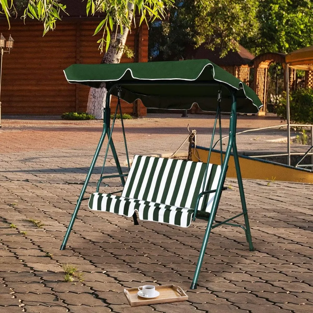 Toldo columpio resistente a la intemperie para 2 personas, hamaca para porche, jardín, patio trasero, césped, marco de acero acolchado, silla oscilante Loveseat