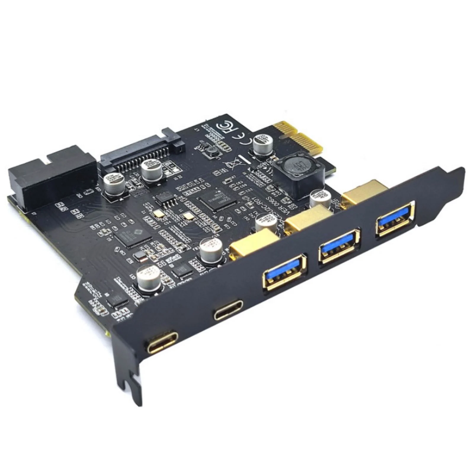 USB 3.2 GEN1 PCI-E Expansion Card 5 Port 2*Type-C 3*USB-A 19 Pin Connector 5Gbps