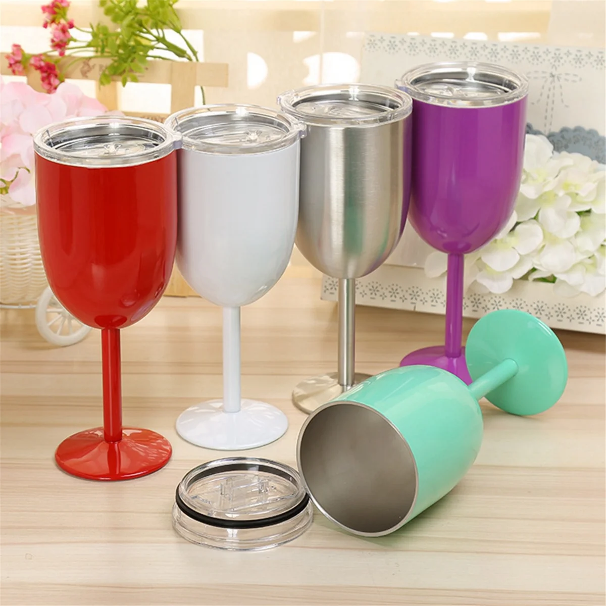 B08B-Wine Glass Stainless Steel Double Layer Goblet Color Large Capacity Tumbler Resistant Wine Cup Red