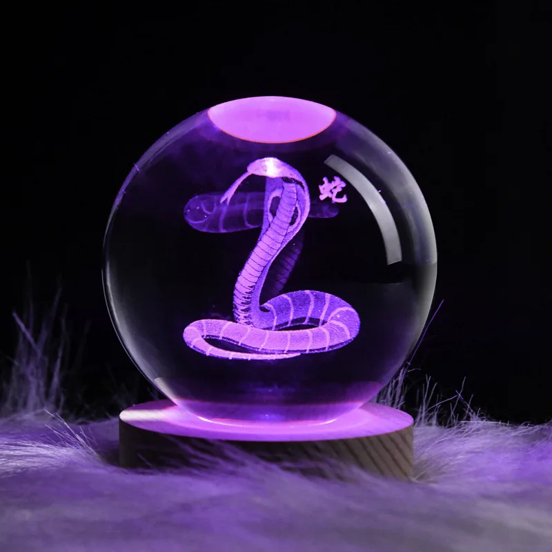 

3D Snake Mouse Laser Carving Crystal Ball Night Light Lamp Glowing Planetary Galaxy Light Home Decor Birthday Gift Christmas Gi