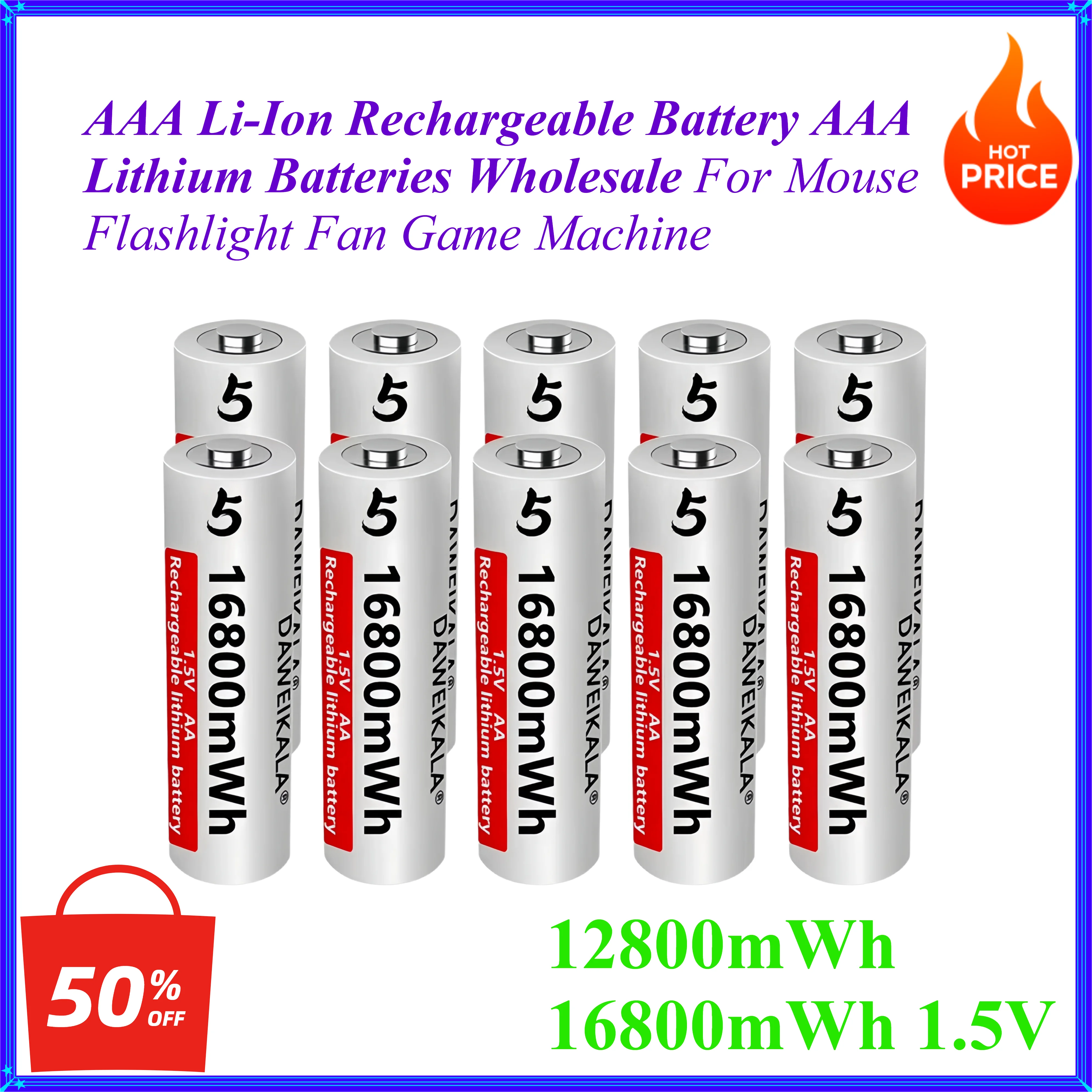 AAA 12800mWh 16800mWh 1.5V Li-Ion Rechargeable Battery AAA Lithium Batteries Wholesale For Mouse Flashlight Fan Game Machine