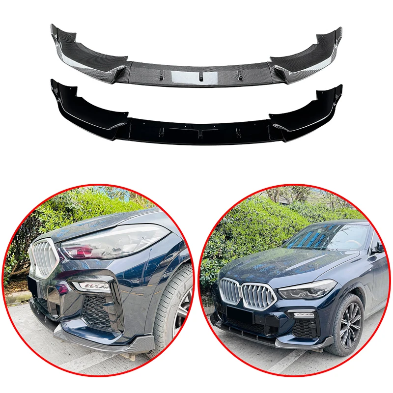 

For BMW X6 G06 M Sport 2019 2020 2021 2022 2023 High Quality ABS Car Front Lip Spoiler Glossy Black Carbon Fiber Look