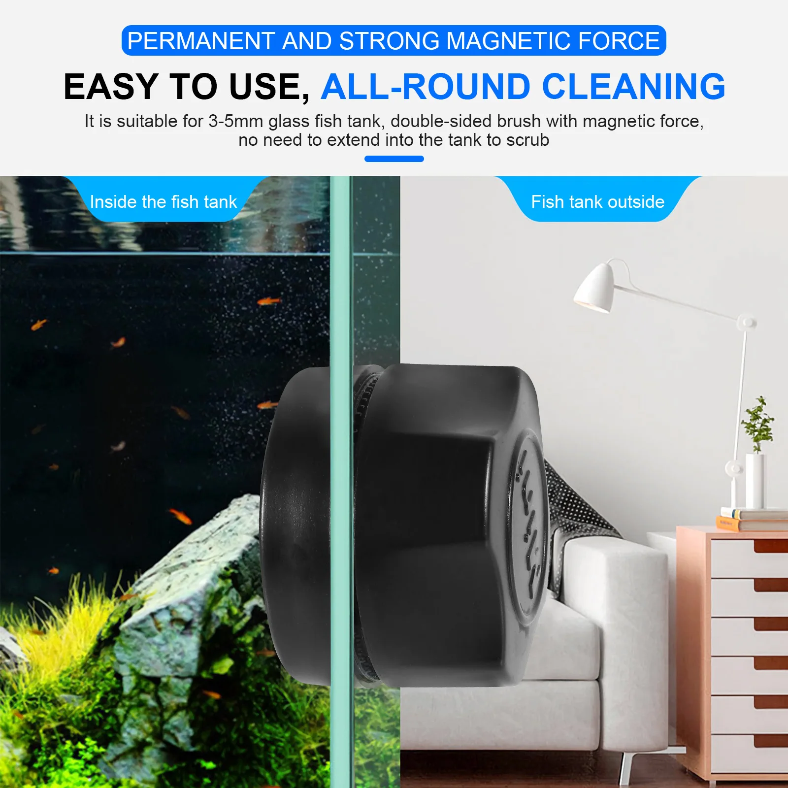 

Magnetic Fish Cleaning Brush Never Scratch Glass Mini Floating Aquarium Cleaner Magnetic Brush Abs Tools Easy Storage