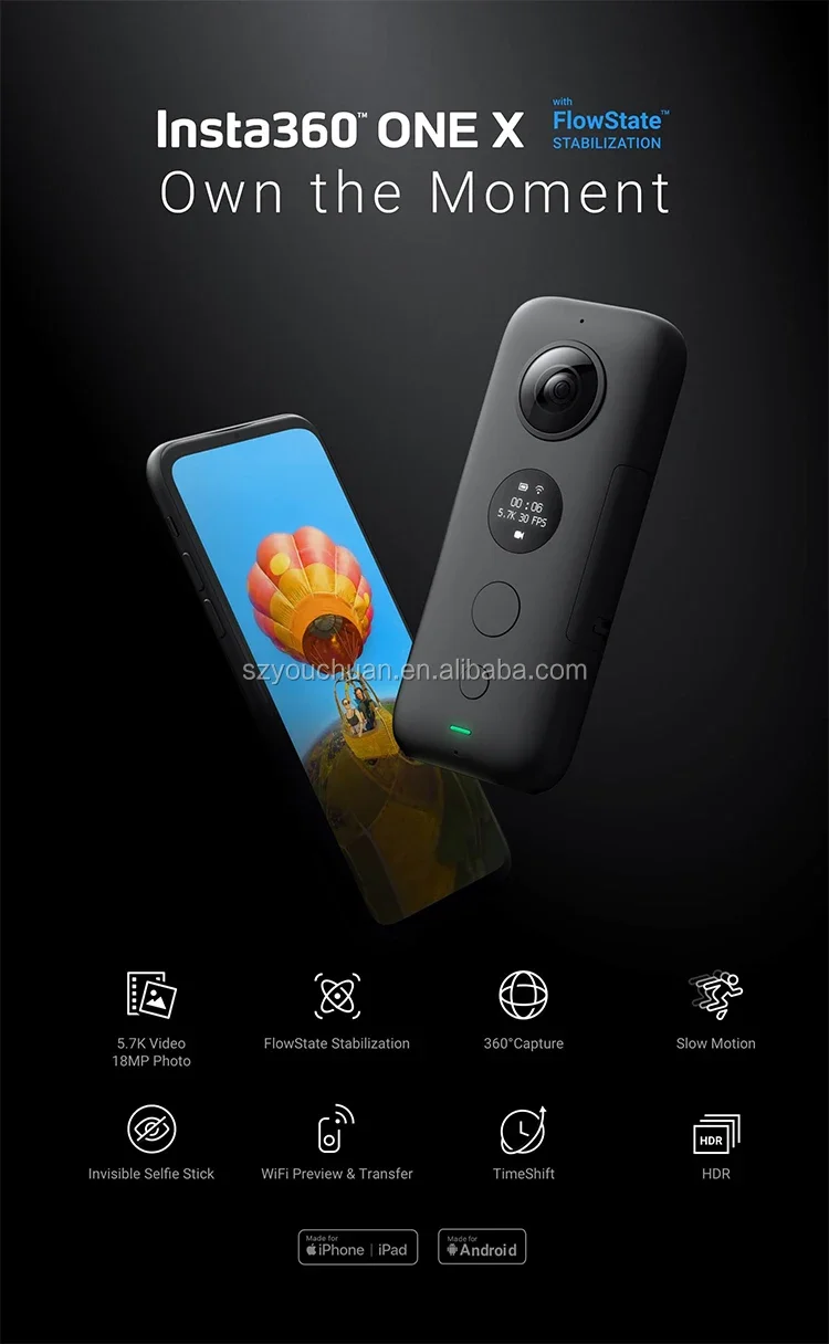 كاميرا Insta360 ONE X 360 Action، فيديو 5.7K وصور بدقة 18 ميجابكسل، مع تثبيت حالة التدفق، ونقل WiFi في الوقت الحقيقي #6