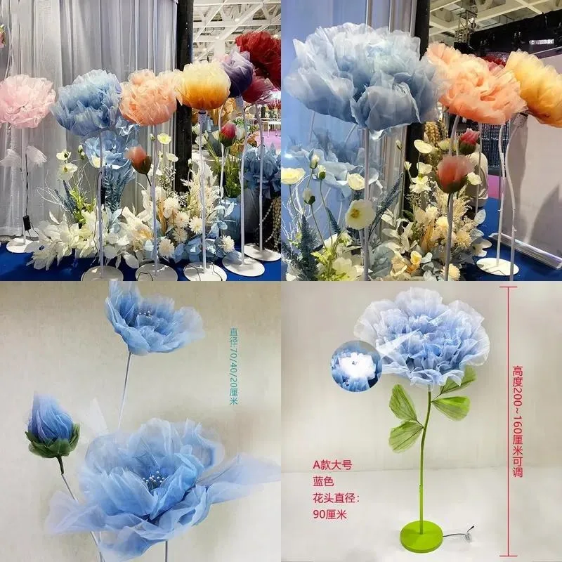 Luxury Automatic Giant Silk Flower Wedding Decoration Lamp Big Artificial Bloom for Event Party Centerpiece