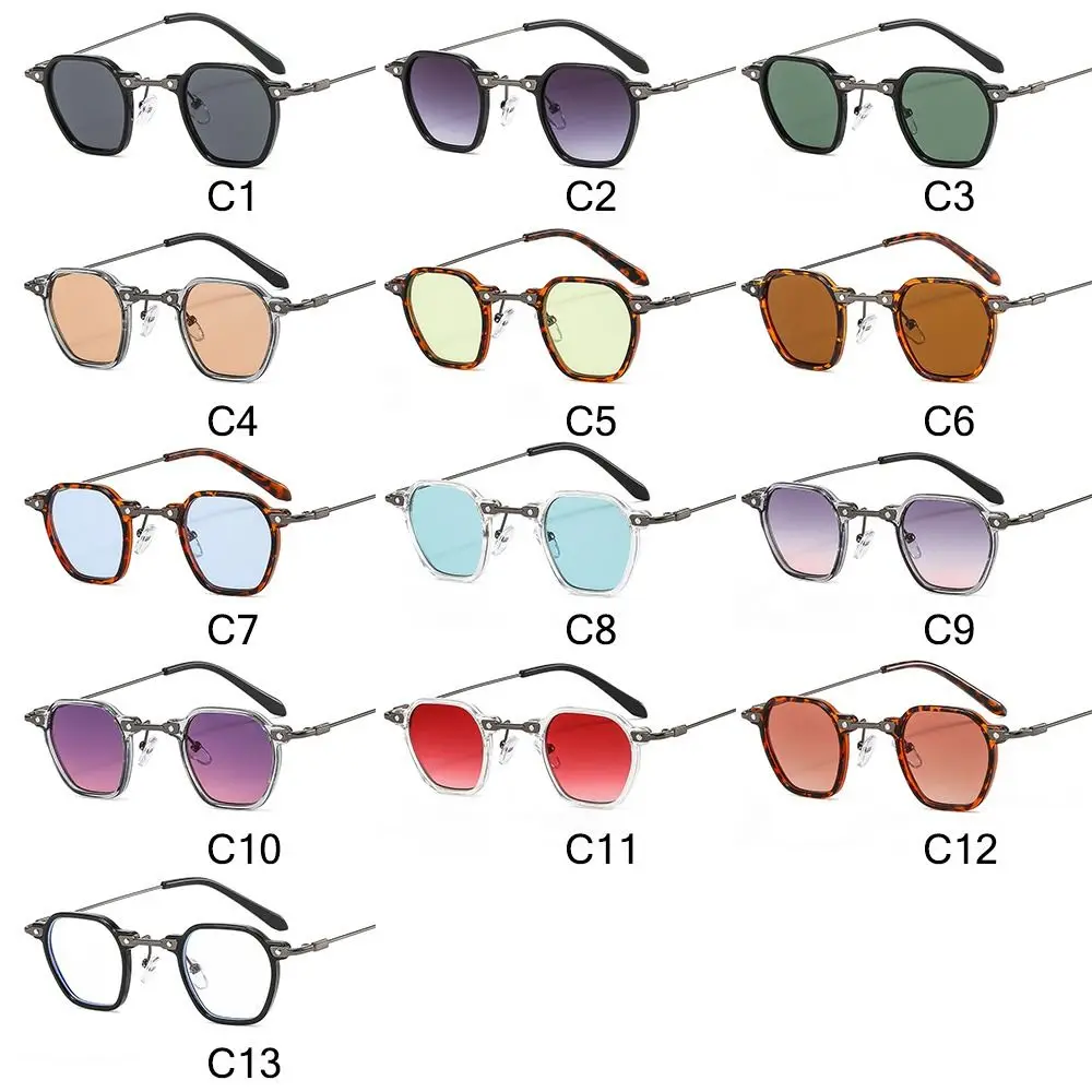 Small Polygon Frame Punk Sunglasses Vintage Avant Garde Small Sun Glasses Ocean Color Eyewear for Women & Men