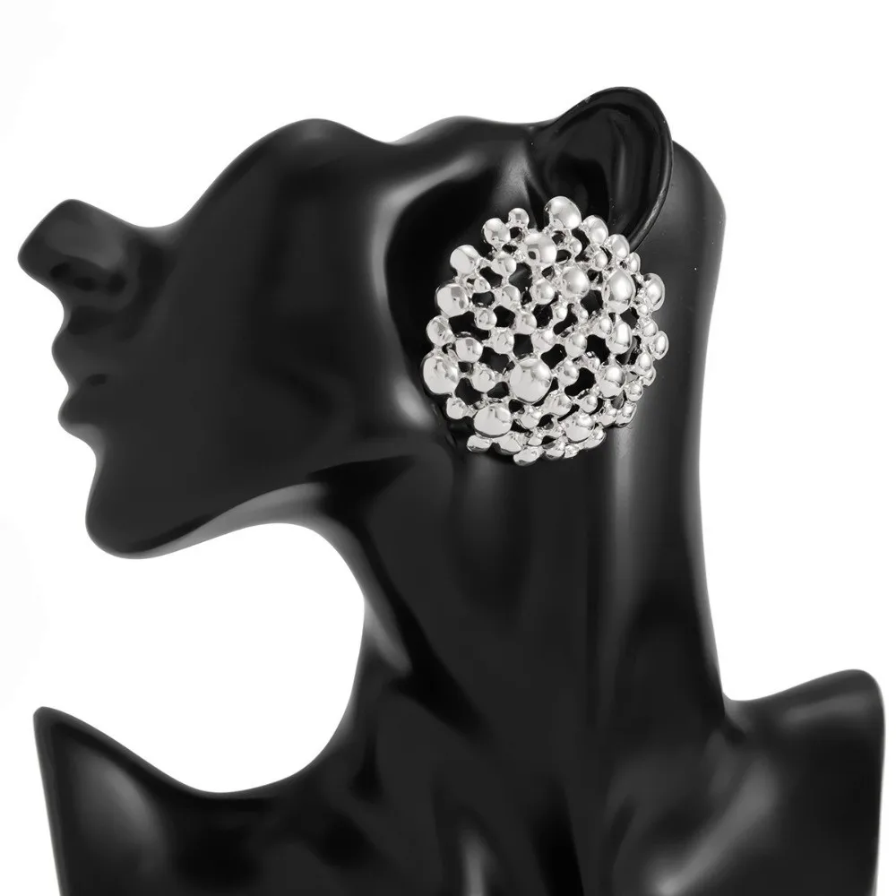 Hollow Out Stud Earrings Set Metal Bead Geometric Shape Finger Ring Set Polished Finish Irregular Form Statement Earring