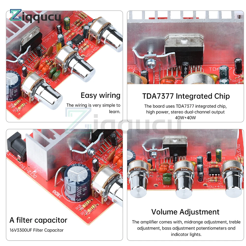 

TDA7377 Dual Channel Digital Power Audio Amplifier Board DC 12-15V Car 40W+40W Stereo Amplifier Board