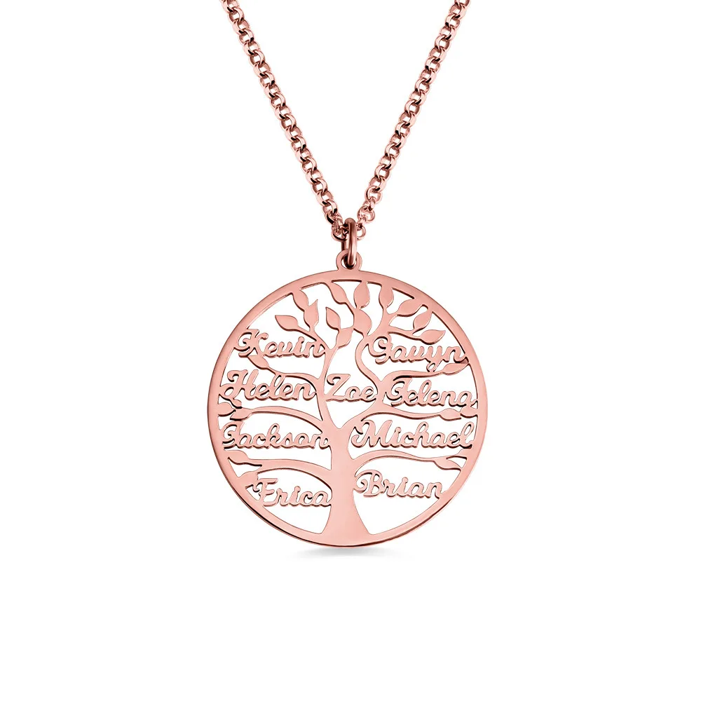 Necklace Customization Ins Style Stainless Steel Custom Life Tree Necklace DIY Name Round Life Tree Pendant Necklace Family Gift